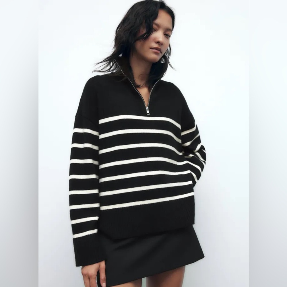 Zara Black and White Striped Sweater